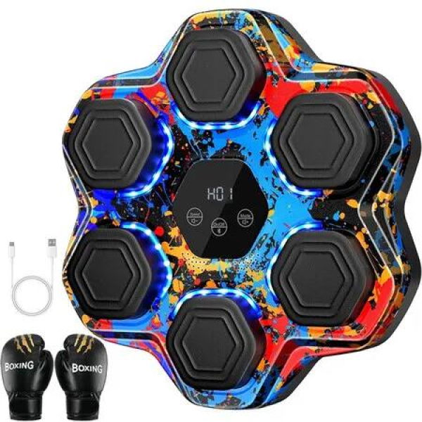 Music Boxing Machine,Smart Bluetooth Boxing Machine with Gloves,Wall Mounted Music Punching Trainer,LED Electronic Boxing Workout Target