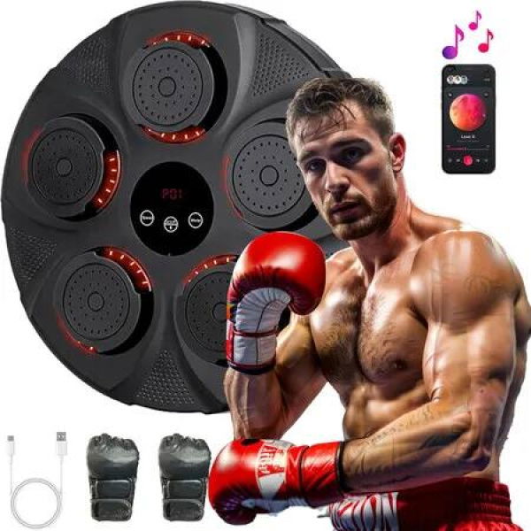 Music Boxing Machine,Smart Bluetooth Interactive Wall Mounted Punching Trainer with Gloves,Home Workout and Agility Training Equipment