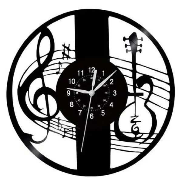 Music Guitar Vinyl Records Wall Clock Music Notes Round Clocks Guitar Gifts for Musician Men 12 Inch Music Party Decor