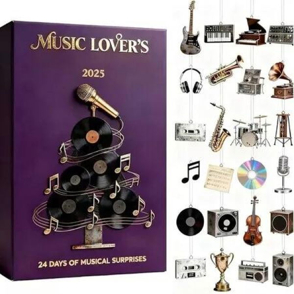 MUSIC LOVER vintage Advent Calendar 24DAYS Christmas TREE Collectable Advent Calendar Blind Box 2D Flat Acrylic Countdown Christmas Gift