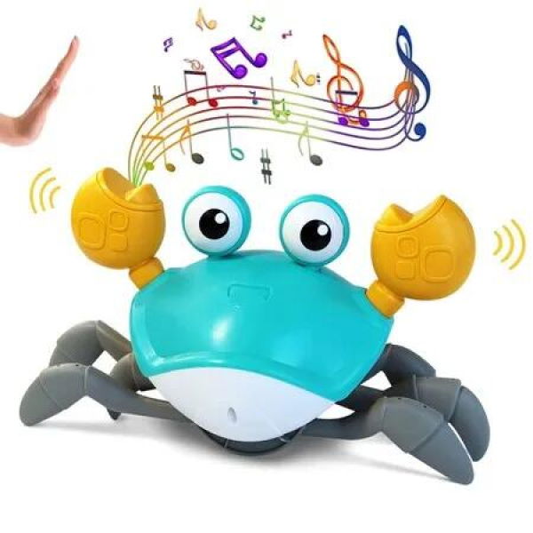 Musical Crawling Crab baby toy with Advanced obstacle avoidance for smooth movement, LED Lights(Green)