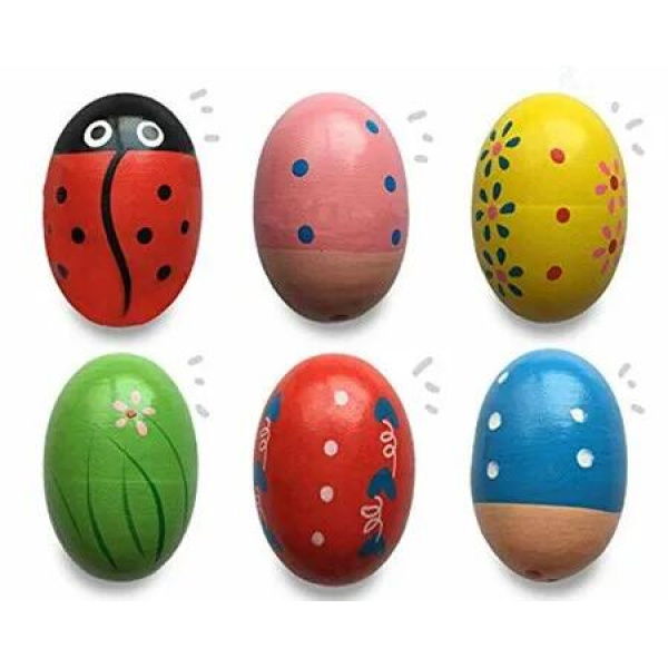 Musical Egg Shakers Wooden Percussion 6 Pcs Easter Kids Suprise Gift Toddlers Boys Girls Basket Stuffer Filler Rattle Toy