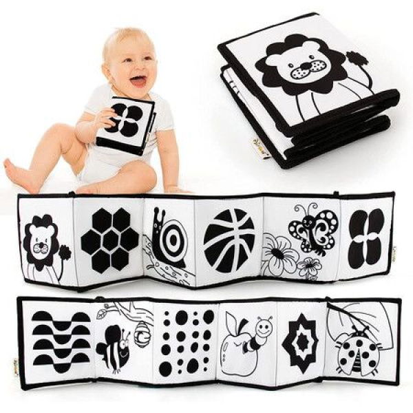 My Frist High Contrast Black And White Soft Book For Baby Crib Toys Folding Educational Cloth Book Suitable For Boys And Girls