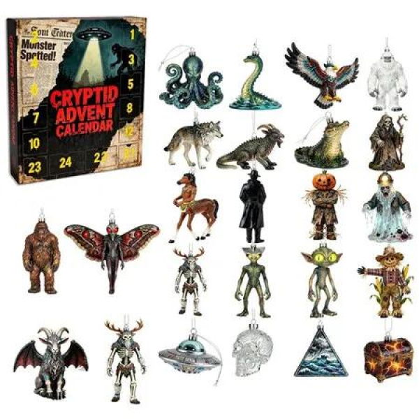 Mysteries of the Unknown, 2025 Cryptid Advent Calendar, 24 Days of Monsters Legends, Collectible Mythical Creature Ornaments for Men Women