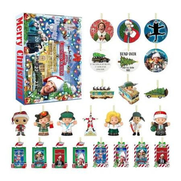 National Lampoonâ€™s Christmas Vacation Advent Calendar, Christmas Vacation Hanging Ornaments, Christmas Countdown, 24 Day Christmas Advent Calendar Contains 24 Gifts