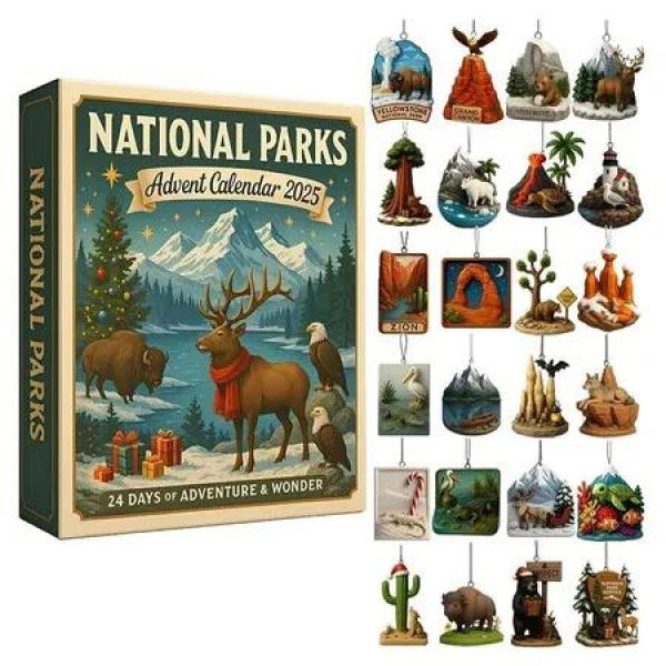 National Parks Advent Calendar 2025, 24 Days Christmas Countdown Calendar with 24 legendary landscapes and wildlife, Countdown Gifts for Explorers