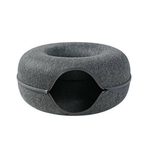 Natural Felt Pet Cat Tunnel Nest Bed Funny Round Felt Pet Nest Small Dogs Pet Supplies (Deep Grey)