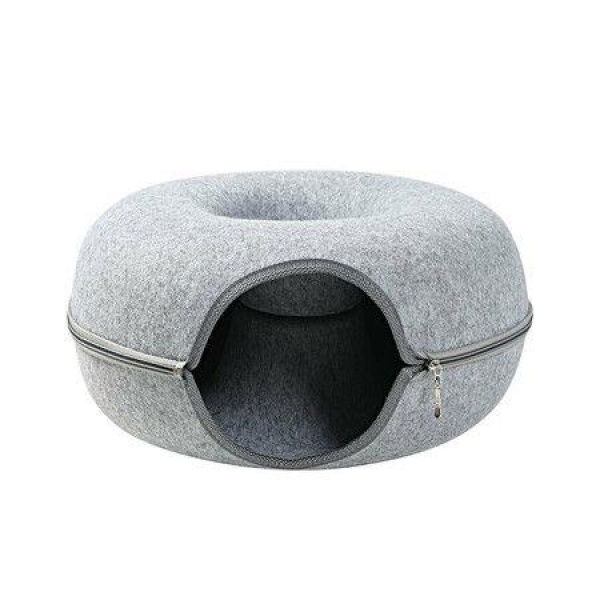 Natural Felt Pet Cat Tunnel Nest Bed Funny Round Felt Pet Nest Small Dogs Pets Supplies (Light Grey)