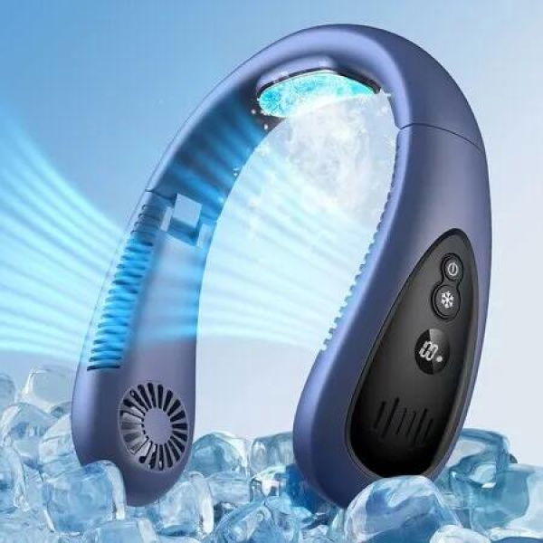 Neck Air Conditioner, 5000mAh Portable Neck Fan with Semiconductor Cooling Airflow Bladeless USB Rechargeable 3 Speed Personal Fan, Blue