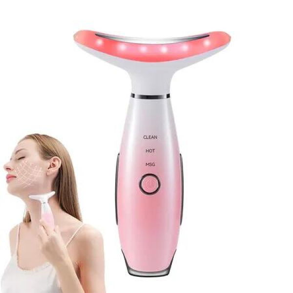 Neck Face Massager, Facial Massager for Double Chin, 3 Modes, Face Sculpting Tool with Vibration and Thermal, Pink