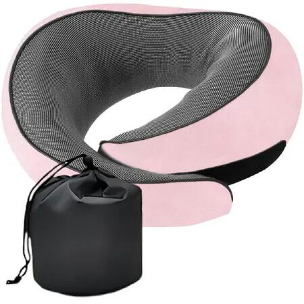 Neck Travel Pillow,Memory Foam Neck Pillow for Comfort on Airplane,Compact and Ergonomic Design for Travel,Car Rides (Pink)