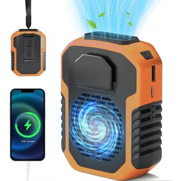 Neck Waist Fan Portable Personal Under Shirt Clip Cooler Rechargeable 3 Speed Mini Wearable Cooling 4000mAh Battery Operated Outdoor Travel Sport Jobsite Orange