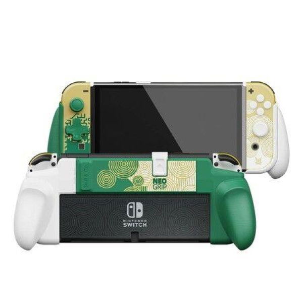 NeoGrip: An Ergonomic Grip Hard Shell With Replaceable Grips [to Fit All Hand Sizes] For Nintendo Switch OLED And Regular Model [No Carrying Case] - TOTK Limited Edition [White/Green]