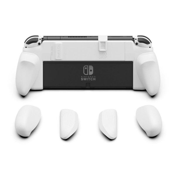 NeoGrip: An Ergonomic Grip Hard Shell With Replaceable Grips [to Fit All Hand Sizes] For Nintendo Switch OLED And Regular Model (White)