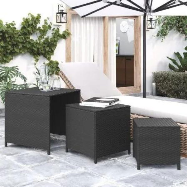 Nesting Tables 3 pcs Black Poly Rattan