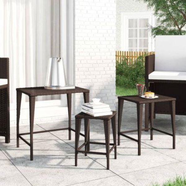 Nesting Tables 3 Pcs Brown Poly Rattan