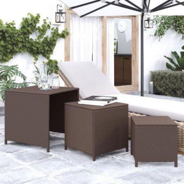 Nesting Tables 3 Pcs Brown Poly Rattan