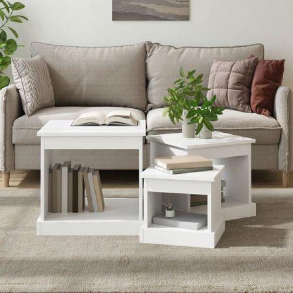 Nesting Tables 3 Pcs White Engineered Wood