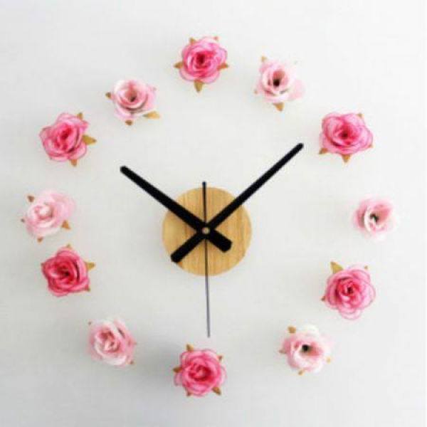 New DIY Wall Clock 12 Flowers Rose And Pink