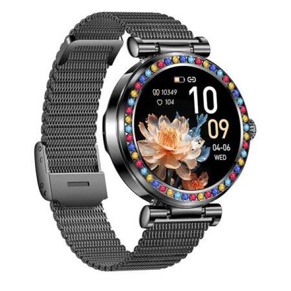 New Ladies Women Diamond Smart Watch Bluetooth Call 1.27inch 360*360 HD Screen Sports Body Monitor Smartwatch For Android IOS Color Black