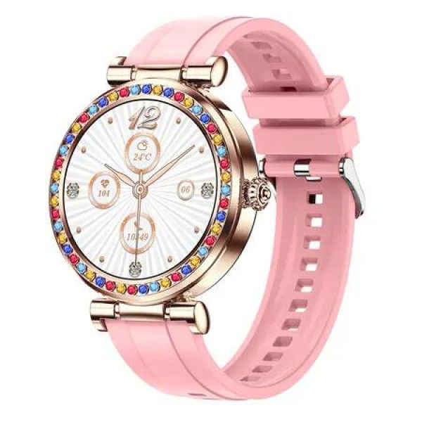 New Ladies Women Diamond Smart Watch Bluetooth Call 1.27inch 360*360 HD Screen Sports Body Monitor Smartwatch For Android IOS Color Pink