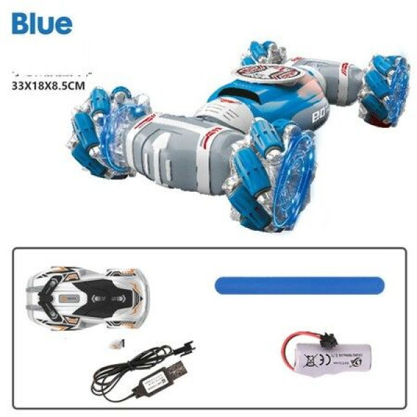 New Scale Remote Control Car 1:12 Gesture Stunt Car Double-Side 360 Rotating Wrist Racing Crawler 4WD Transform Off-Road Vehicle (Blue)