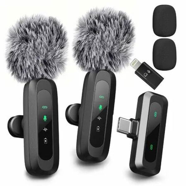 New Wireless Lavalier Microphone for iPhone,iPad,2 PCS Tiny Lapel Mic with Adapter,Bluetooth,Social Media Microphones,Lightning