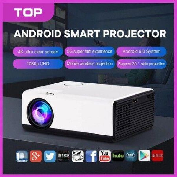 Newest HD Projector Android 9.0 5G WiFi Portable Mini Projector Native 1280x720P Smartphone LED Video Home Cinema Beamer.