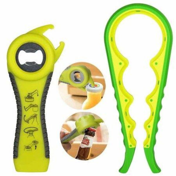 Newest Premium All-in-one Bottle Can Lid Twist Gripper Ideal For Seniors Arthritis Sufferers And Weak Hands With Free Jar Opener (5-in-1 Green And 4-in-1 Yellow)