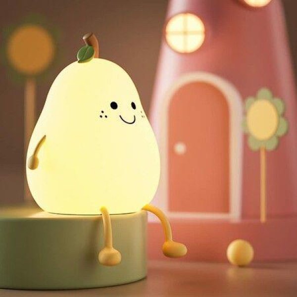 Night Light Cute Silicone Nursery Pear Lamp Squishy Night Lamp For Bedroom Kawaii Bedside Lamp For Kids Room (Pear)