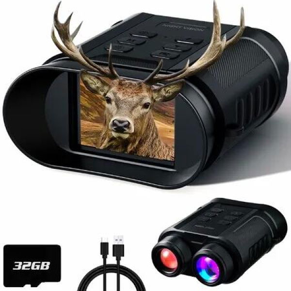 Night Vision Goggles 5W Upgraded 4K HD IR Binoculars 8X Digital Zoom/Rechargeable Battery/32GB Card/Flashlight,Camping Exploration Gifts