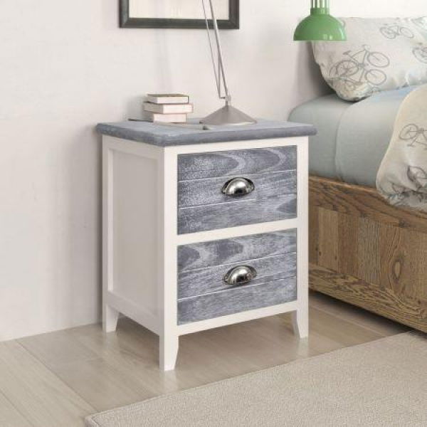 Nightstand 2 Pcs With 2 Drawers Grey And White