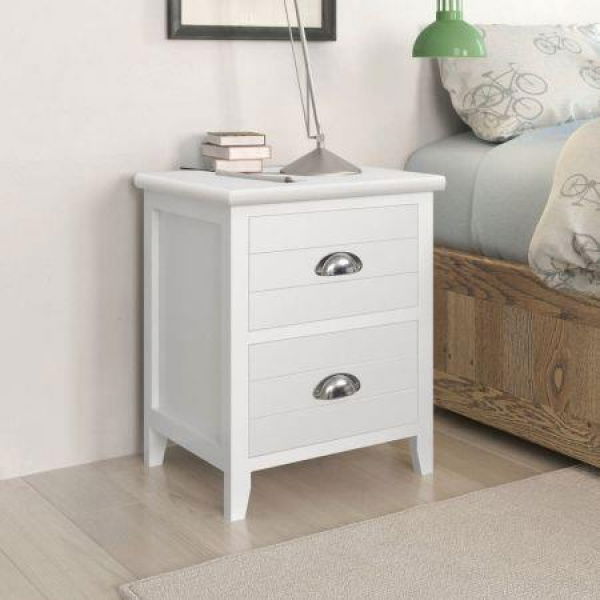 Nightstand 2 Pcs With 2 Drawers White