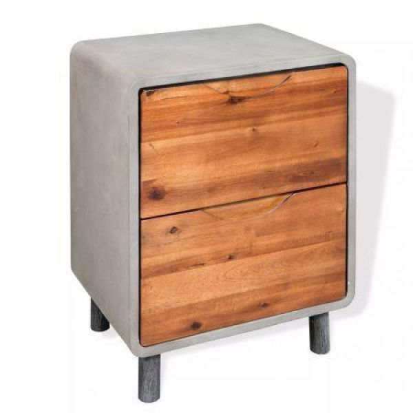 Nightstand Concrete Solid Acacia Wood 40x30x50 Cm