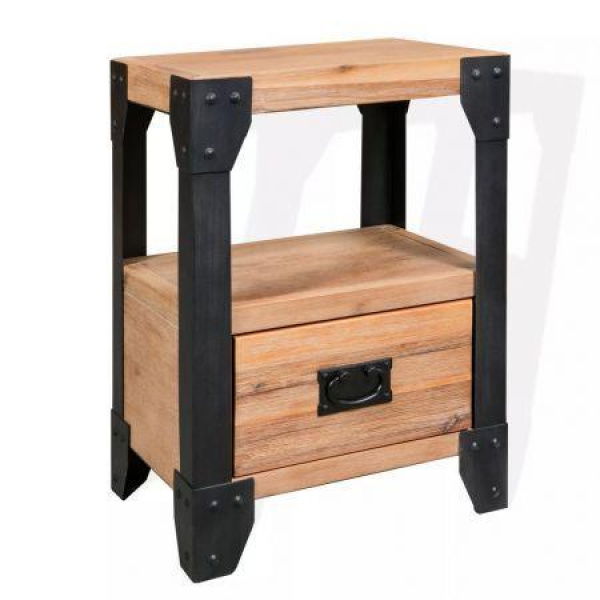 Nightstand Solid Acacia Wood Steel 40x30x54 Cm