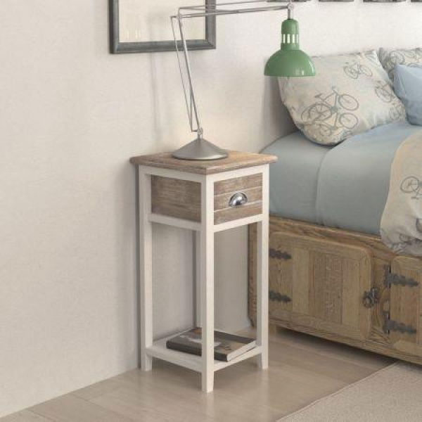 Nightstand With 1 Drawer Brown And White