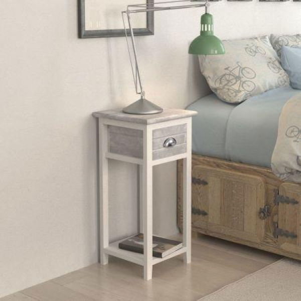 Nightstand With 1 Drawer Grey And White