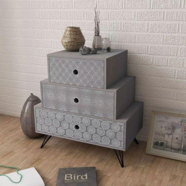 Nightstand With 3 Drawers Grey