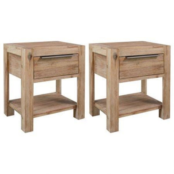 Nightstands With Drawers 2 Pcs 40x30x48 Cm Solid Acacia Wood