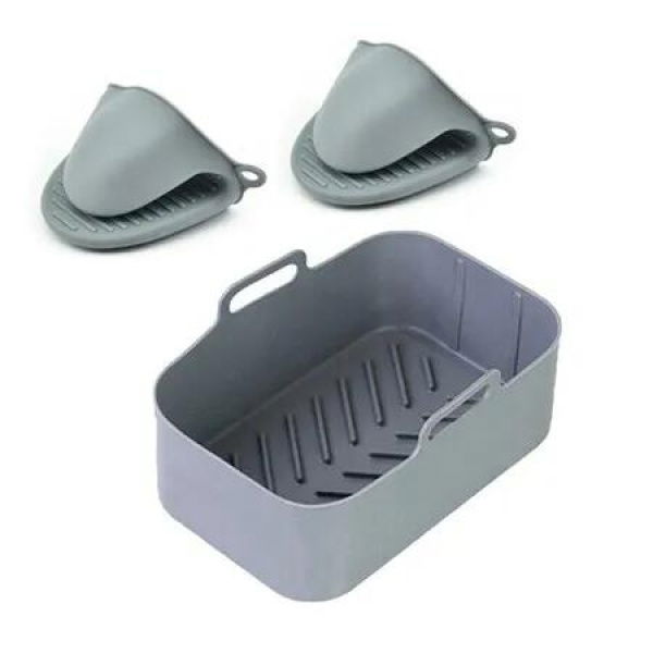 Ninja Dual Air Fryer Silicone Pot, Double Air Fryer Liners Basket for Air Fryers, Ovens, and Microwaves - Gray