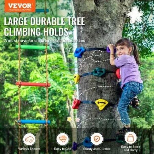 Ninja Tree Climbing Kit 12 Climbing Holds 6 Ratchet Straps Climbing Ladder