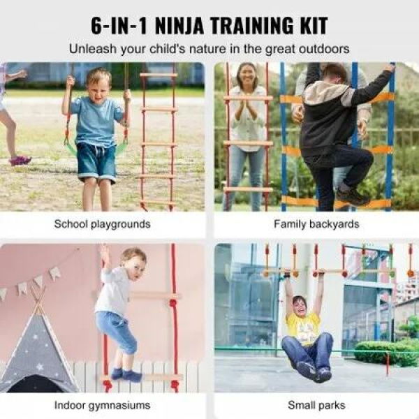 Ninja Warrior Obstacle Course for Kids 15.24 m Weatherproof Slacklines 500lbs Weight Capacity Monkey Line Outdoor Playset Equipment Backyard Toys