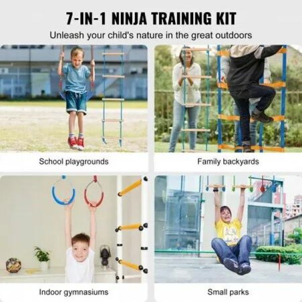 Ninja Warrior Obstacle Course for Kids 2 x 17m Weatherproof Slacklines 227kg Weight Capacity Monkey Line Outdoor Playset Equipment Backyard Toys