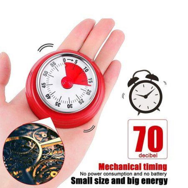 No Battery Mechanical Timer Kitchen Timer With Magnet For Cooking Learning (Red)