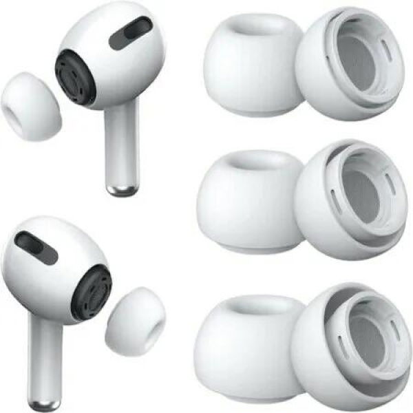 Noise Reduction Ear Tips Airpods Pro Replacement 3 Pairs Silicone White Comfortable Fit Secure Audio Portable Storage Small Medium Large