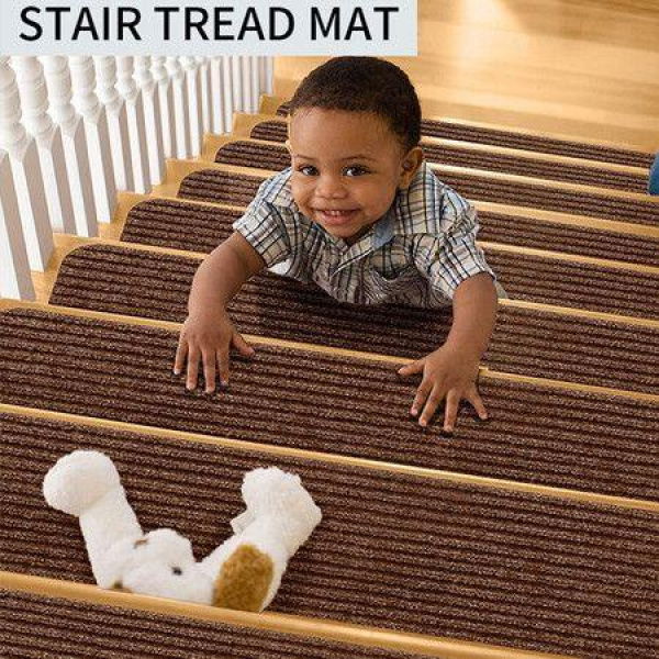 Non-Slip Carpet Stair Treads Safety Rug Slip Resistant Indoor Reusable Stair Runner in Coffee