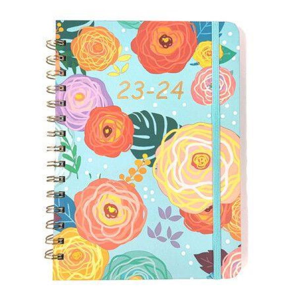 Notebook Flower Pattern Schedule Notebook Daily Plan Year Calendar A5 Coil Notebook English Book Time Management Agenda A5 Hardcover Notebook