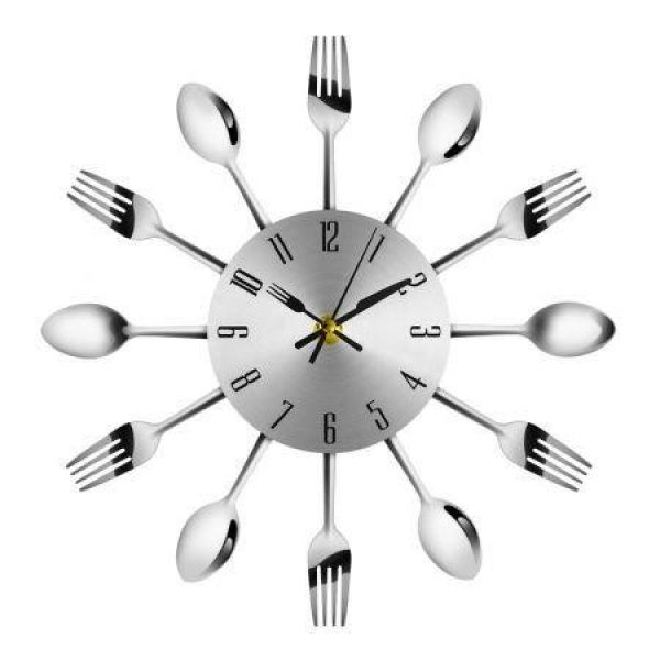 Novel Stainless Steel Knife Fork Spoon Analog Wall Clock Home Decoration