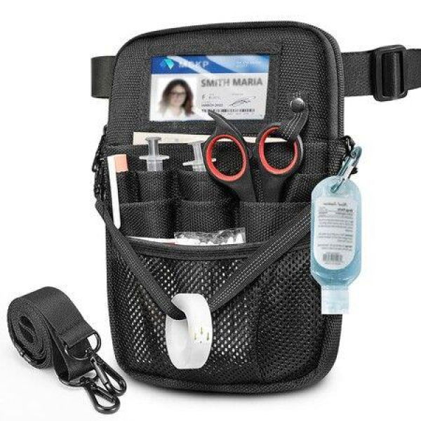 Nurse Fanny Pack with Tape Holder,Multi Compartment Medical Gear Pocket Belt Bag Nursing Organizer Pouch,Utility Waist Pack for Stethoscopes,Bandage Scissors Other Medical Supplies (Black)