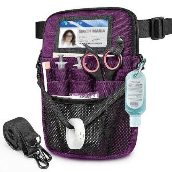 Nurse Fanny Pack with Tape Holder,Multi Compartment Medical Gear Pocket Belt Bag Nursing Organizer Pouch,Utility Waist Pack for Stethoscopes,Bandage Scissors Other Medical Supplies (Purple)